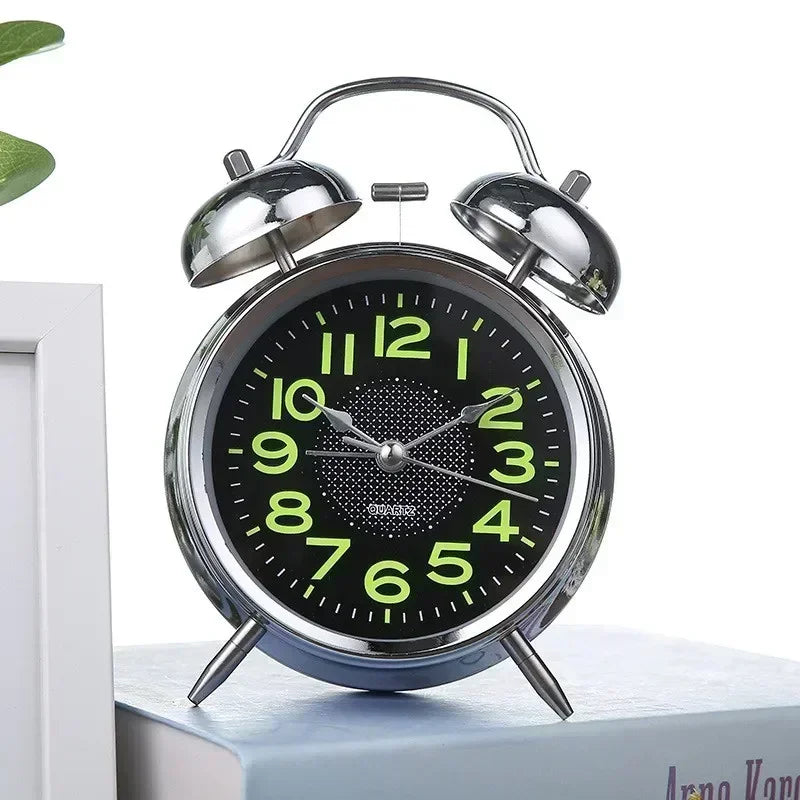 Super Loud Alarm Clock Metal Twin Bell Alarm Clock with Night Light Retro Bedside Clock Silent Table Desk Clocks for Home Bedroo Quake