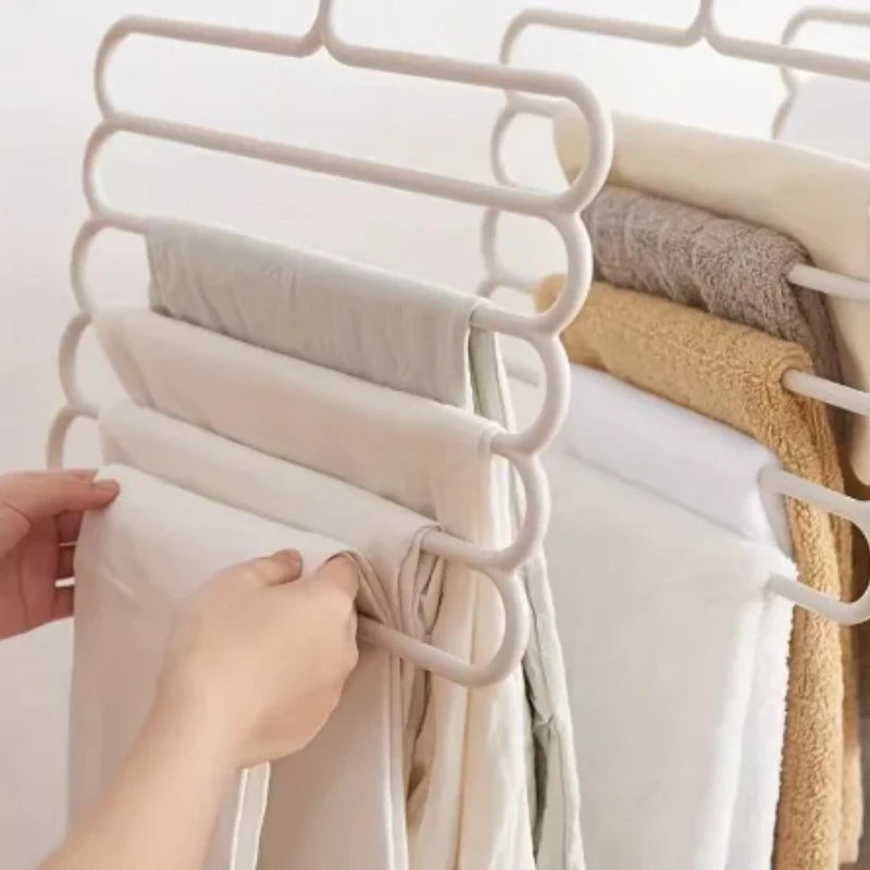 4PCS Household Multi-functional Pants Hanger Thick Non-slip Design Multi Layer Rack for Hanging Trousers Scarves in Wardrobe Quake