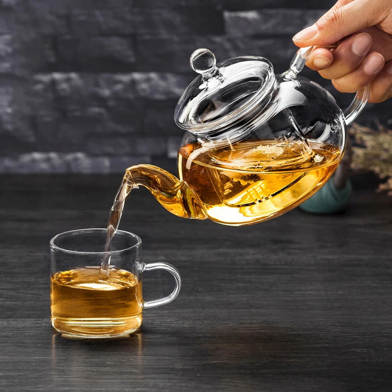 400/600/1000ml Clear Glass Teapot With Infuser Tea Pot Stovetop Safe Loose Leaf And Blooming Tea Maker Heat-resistant Quake