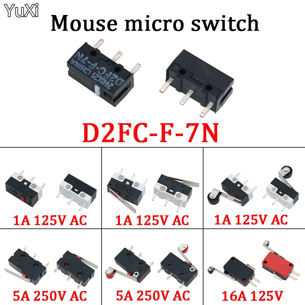 3 Pins 1A/5A 125V/250V Mini Micro Limit Switch Terminals SPDT Roller Arc lever Snap Action Push Micro Mouse switches C NO NC Quake