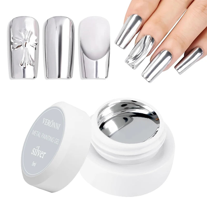 5ml Metallic Painting Gel Polish Strong Gold Silver Rose Gold Nail Art Soak Off Gel Nail Polish Silver Mirror Gel Nail Varnish Quake Silver