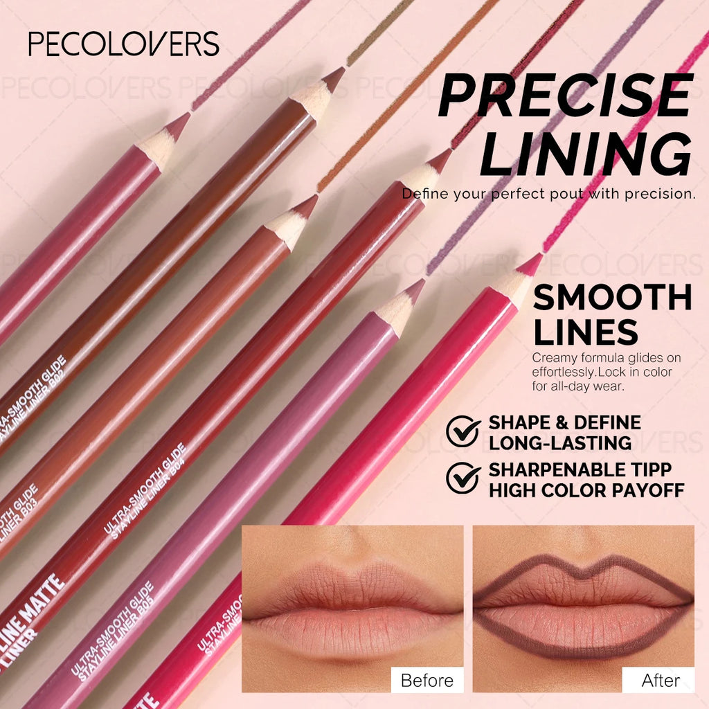 Waterproof Lip Liner Pencil - Matte Finish Long-Lasting, Multi-Color Shades (Nude, Berry, Red, Purple) for All Light Beige Types Quake