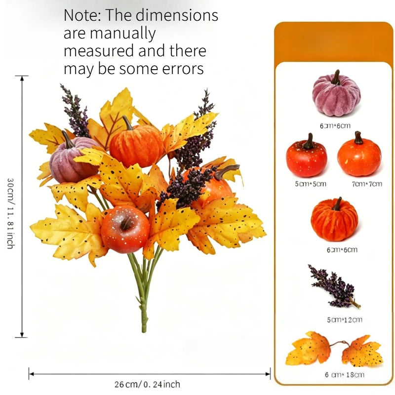 1PC Artificial Pumpkin Maple Leaf Bouquet Halloween Scene Arrangement Ornament for Thanksgiving Harvest Festival Decor Quake B