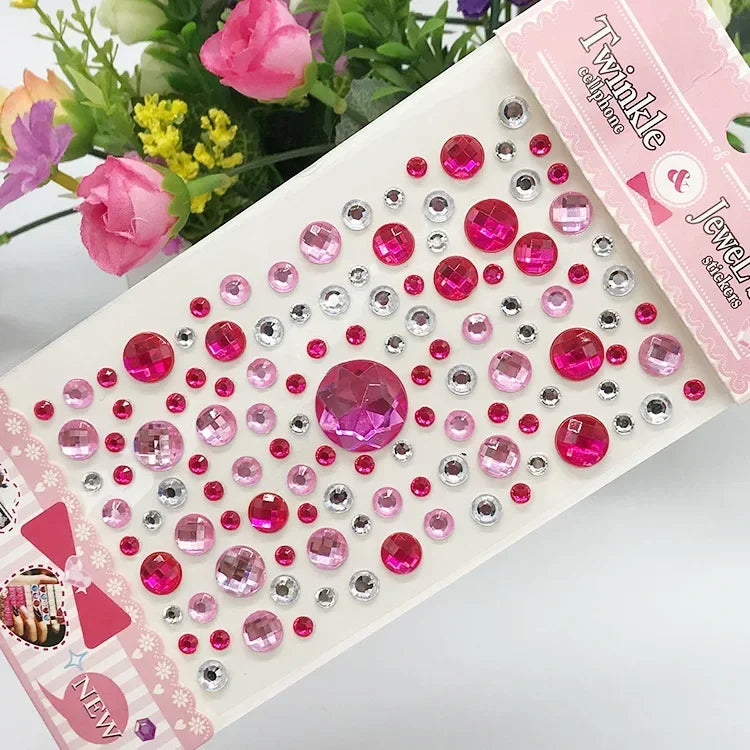 Rhinestone Crystal Face Stickers Diamond Face Makeup DIY Decoration Disposable Acrylic Tattoo Stickers Drill Phone Eyes Sticker Quake Round-rose red