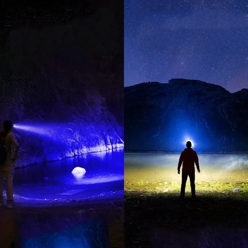 LED Flashlight Ultraviolet White Lamp Double Lamp Retractable Zoom Flashlight Fluorescence Detection Currency Check Light VCK Quake