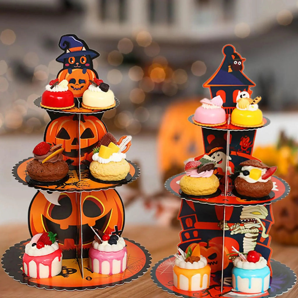 Halloween Cupcake Stand 3 Tier Halloween Party Pumpkin Cake Stand Cake Dessert Stand for Baby Shower Birthday Party Supplies Quake