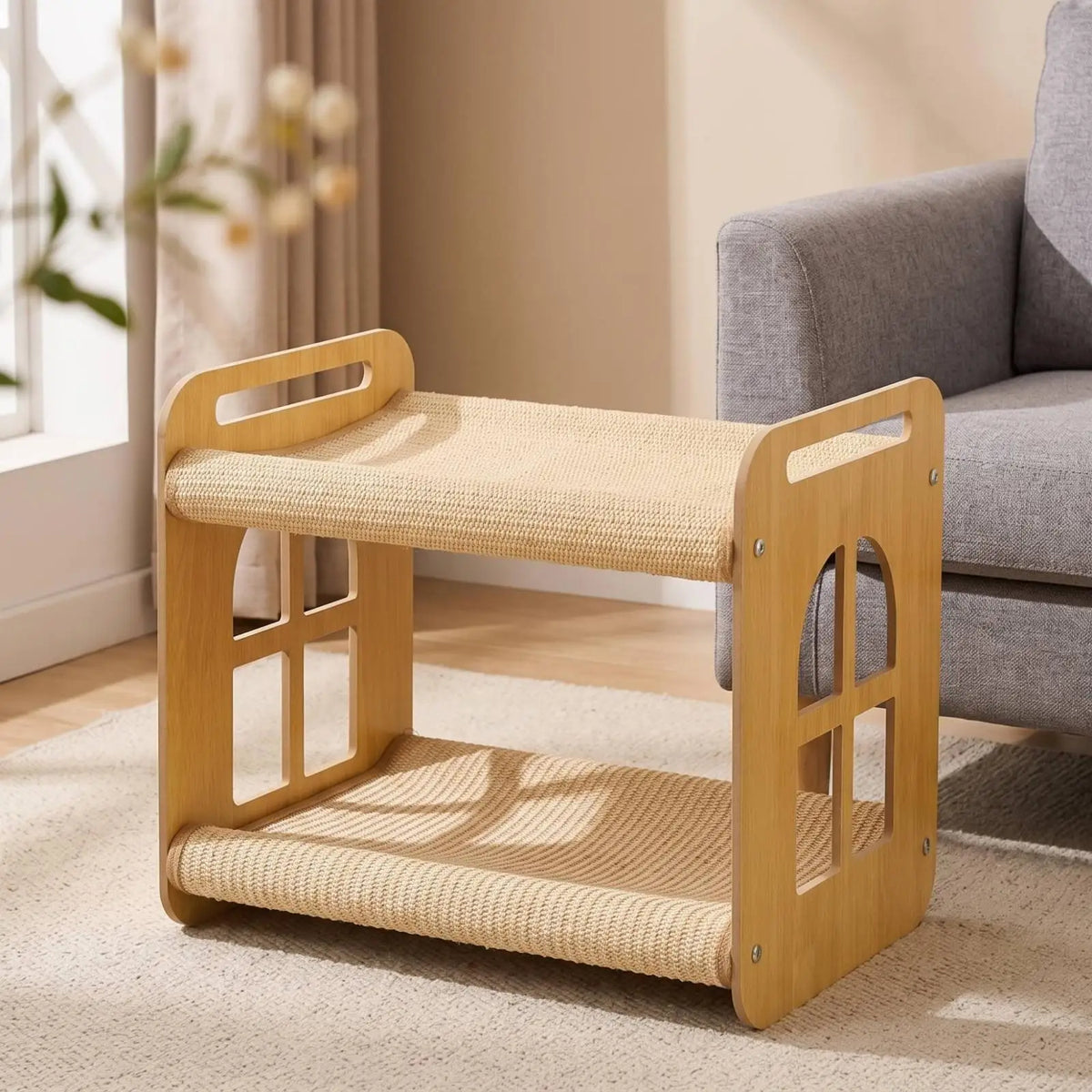 Elevated Cat Bed House with MDF Frame and Jute Mat for Cozy Cat Sleeping Perch Quake