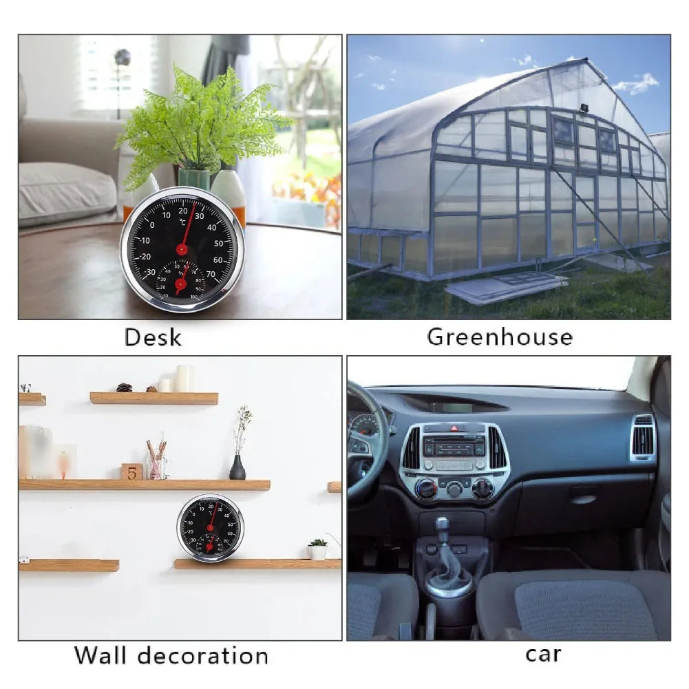 Mechanical Vehicle Thermometer Hygrometer Car Temperature Humidity Meter for Indoor Outdoor Use 30 to 70 Celsius Clear Pointer Quake
