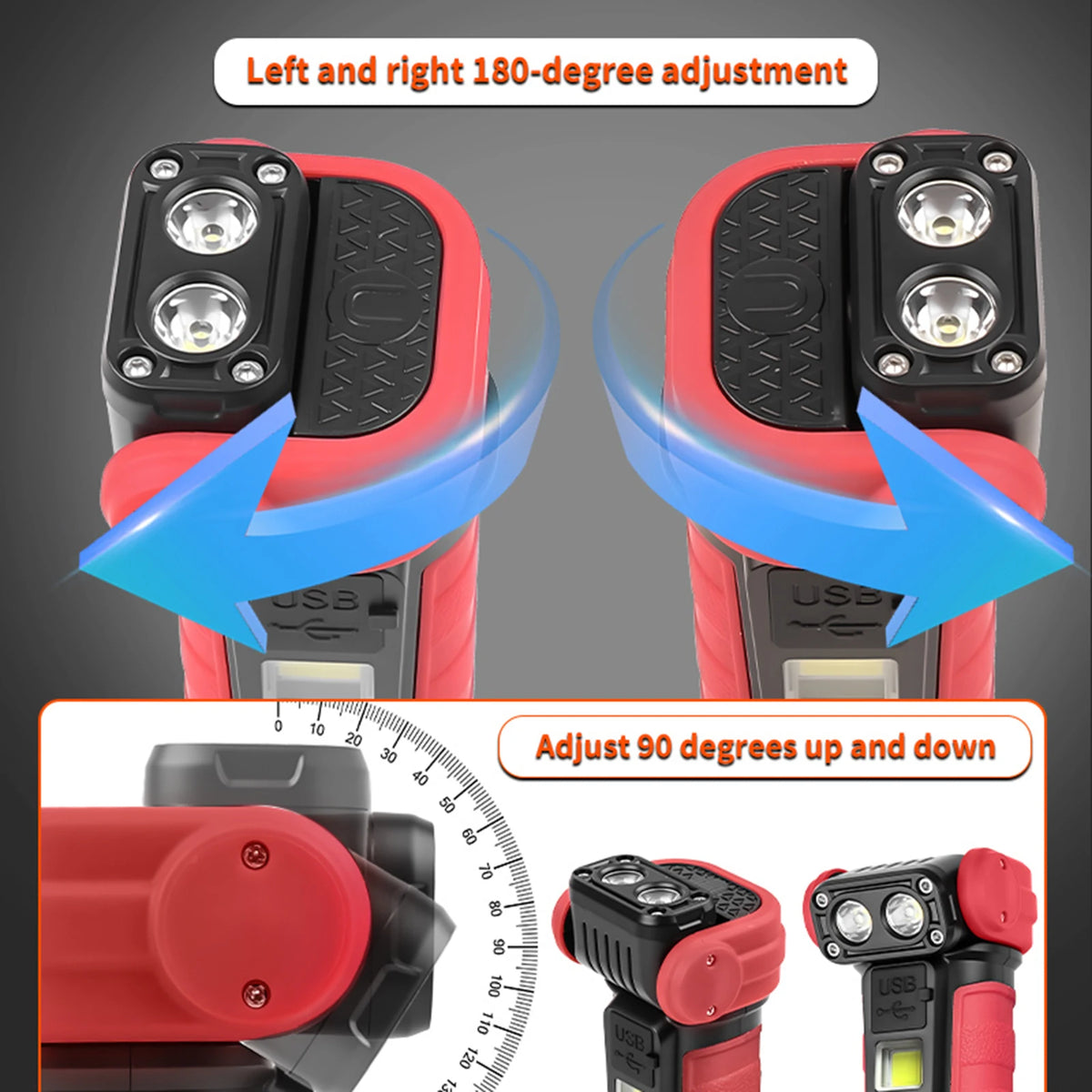 Rotatable Maintenance Light USB-C Rechargeable Flashlight with Battery IndicatorPocket Flashlight Car Maintenance Tools Quake