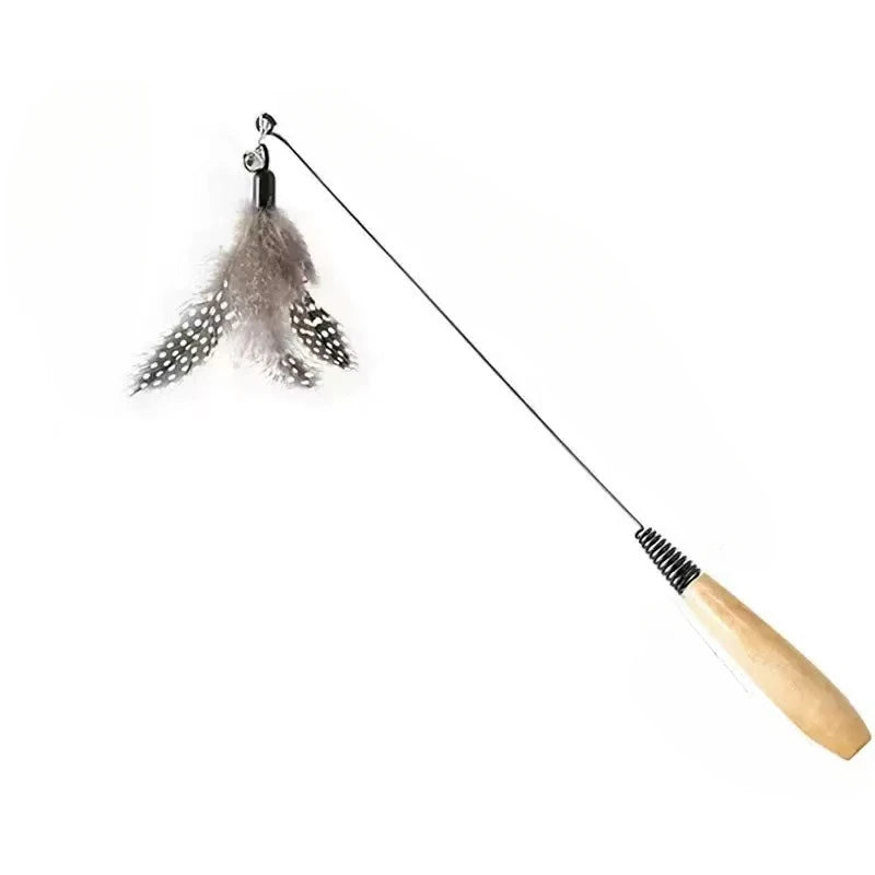 Wooden Handle Cat Teasing Stick Feather Bell, Detachable And Replaceable Head, Resistant To Scratching And Relieving Boredom Quake Cat teaser B15688A
