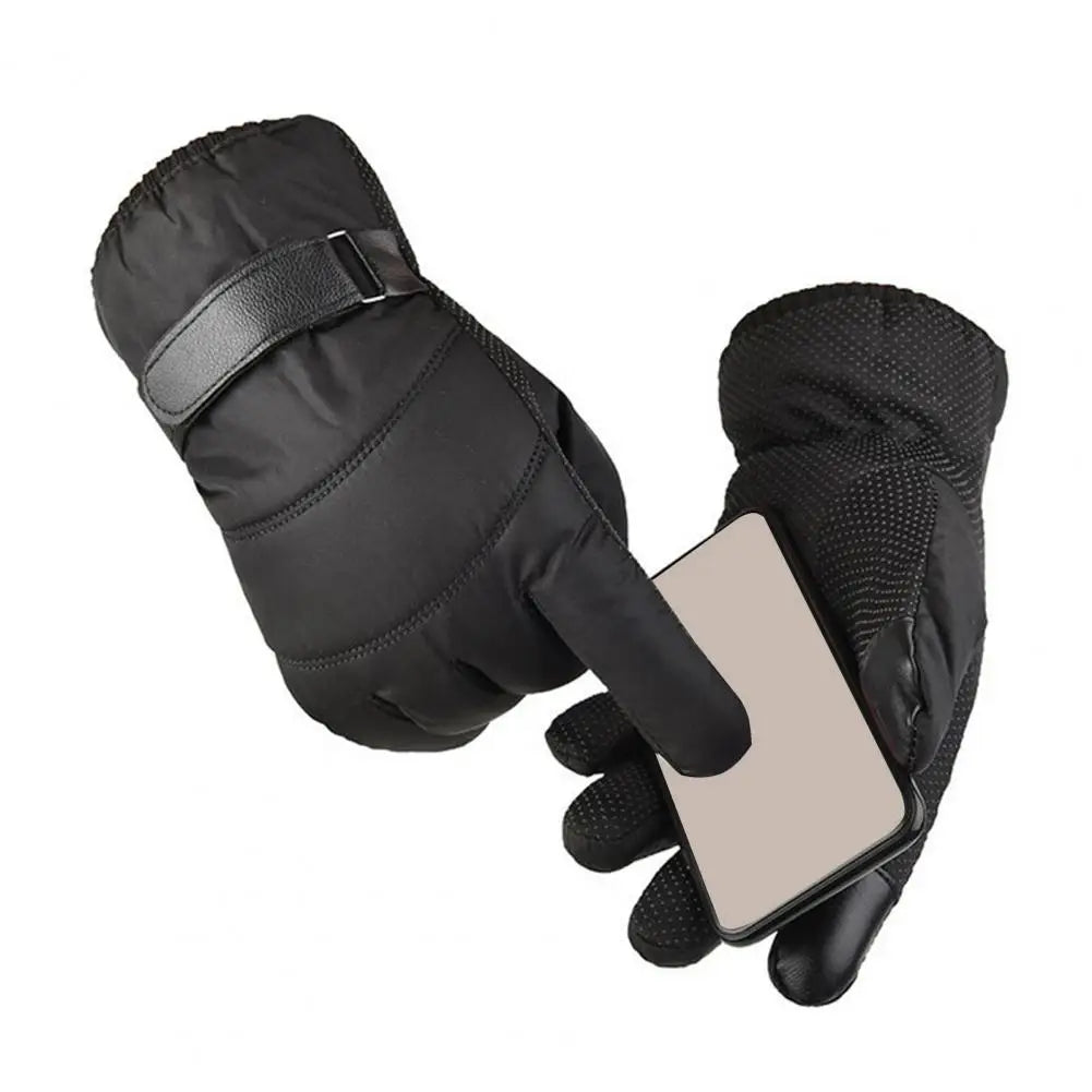Winter Outdoor Gloves Adjustable Full Finger Thicken Plush Lining Men Women Windproof Cycling Gloves Ridding Quake