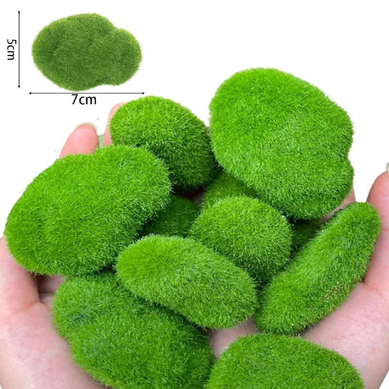 50/5PCS Artificial Foam Moss Rocks Fake Green Moss Stone Micro Landscape DIY Crafts for Home Garden Flower Pot Decoration Stone Quake 5x7cm 10PCS