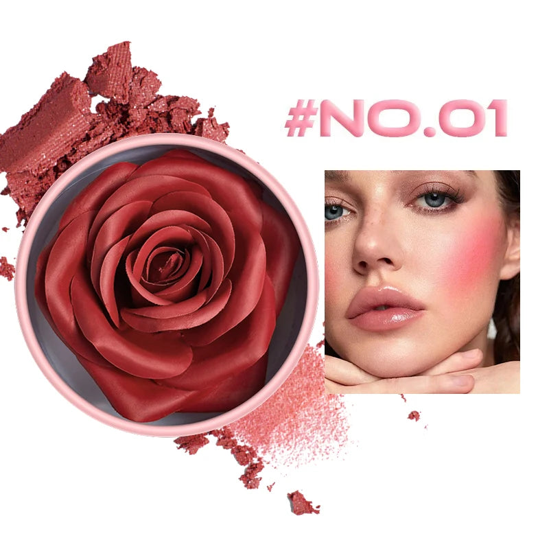 3D Petal Rose Makeup Blush 4 colors Gift Highlighter Rare Beauty Blush Rubor Forma Rosa Real Rose Flower Blush Shimmer Makeup Quake 01