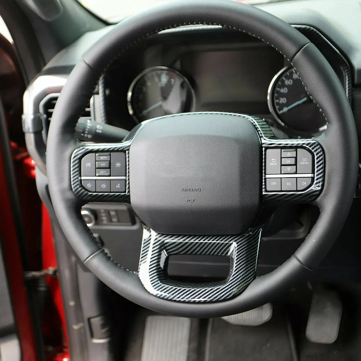 For Ford F150 F-150 2021-2025 ABS Carbon Fiber Style Inner Sticker Car Interior Steering Wheel Cover Trim Frame Decotation Auto Quake