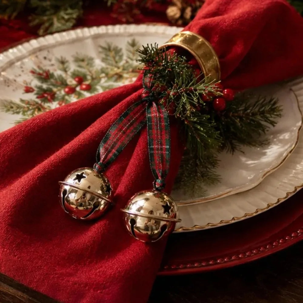 Christmas Tree Bell Pendant Red Green Checkered Ribbon Bell Christmas Wreath Hanging Ornament DIY Festival Party Home Decoration Quake