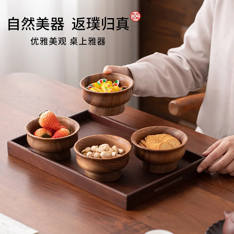 Wooden milk tea bowl fruit plate solid wood light luxury bowl dried fruit tall plate wooden fruit plate classy fruit plate Quake