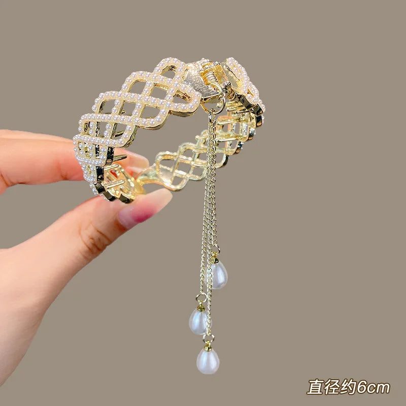 Rhinestone Pearl Ponytail Hairpin Women Girls Elegant Hair Grab Clip Girls Updo Barrettes Headwear Girls Kids Hair Accessories Quake wzzz