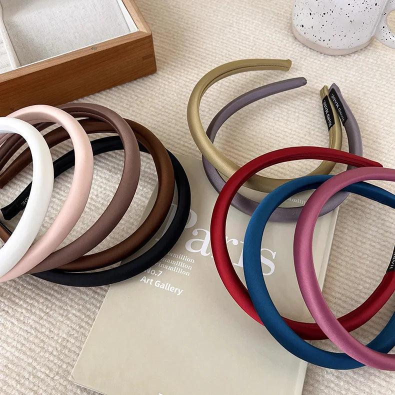 Satin Thin Edge Sponge Headband Women's Pure Color High Skull Top Hair Accessories Headband New Arrival Quake