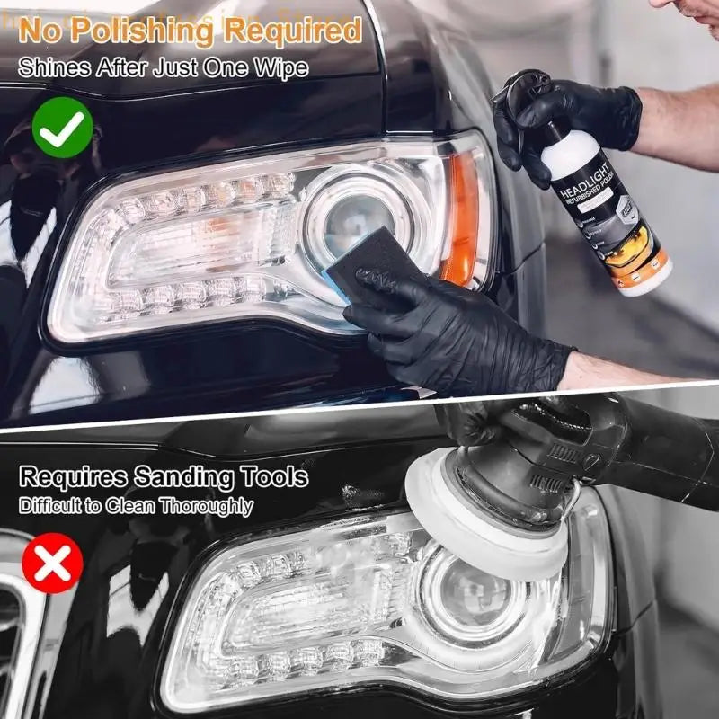 Headlight Cleaning and Care Set with Restoration Liquid Protective Agent Sponge Cloth and Gloves for Used Car Cleanup and Quake