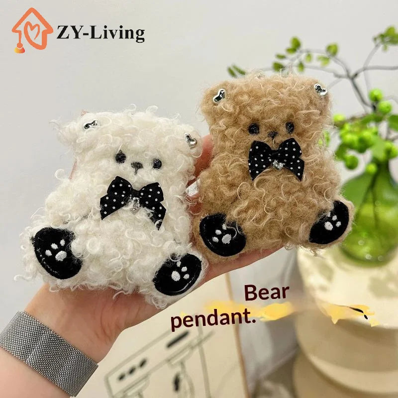 Cartoon Soft Stuffed Doll Pendant Kawaii Curly Plush Bear Keychain Backpack Handbag Hanging Decoration Couple Keyring Gifts Quake