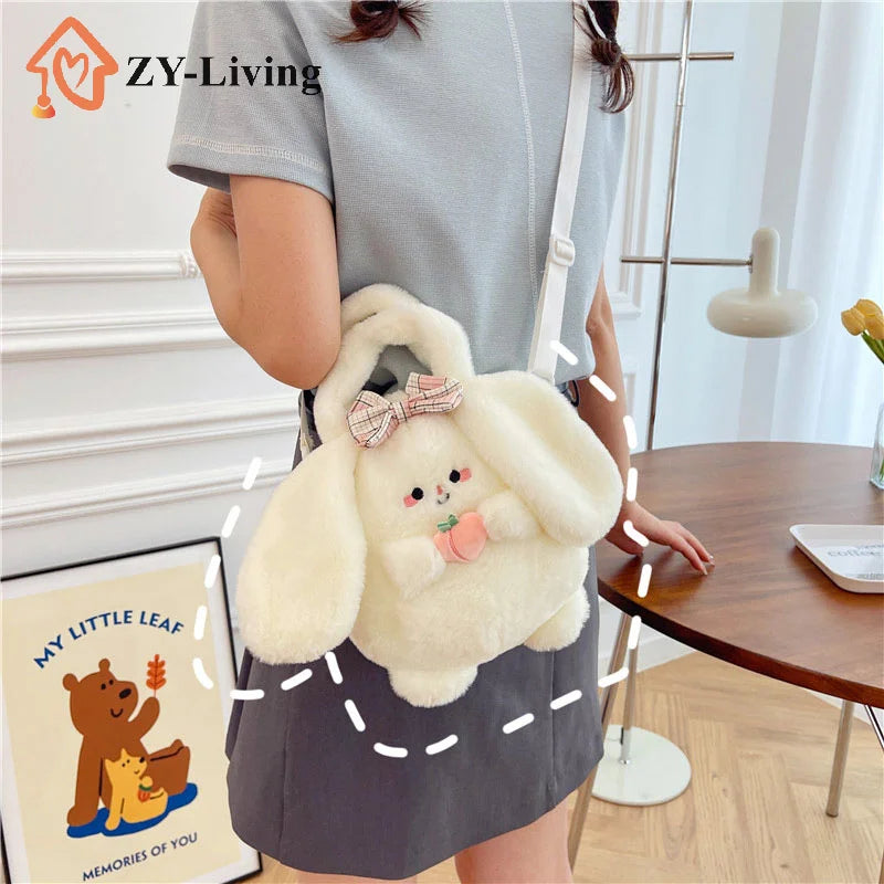 1Pcs Sweet Avocado Cat Plush Shoulder Bag Cute Cartoon Bag For Women Girls Fashion Peach Rabbit Plush Crossbody Bag Gifts Quake