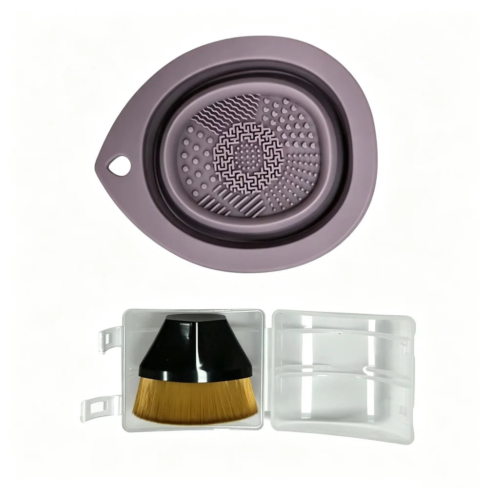 vvocci Foundation Brush No-trace Foundation Brush Non-absorbent Silicone Folding Cleaning Bowl Set Makeup Tools Quake M32Dark purple black