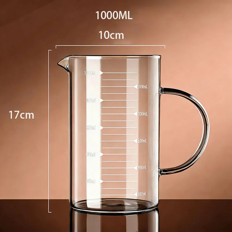 YWDL 1PCS Glass Measuring Cup With Handle High Borosilicate Kitchen Milk Coffee Mug Heat-resistant Cup Laboratory Beaker Quake 1000ml 250-1000ml