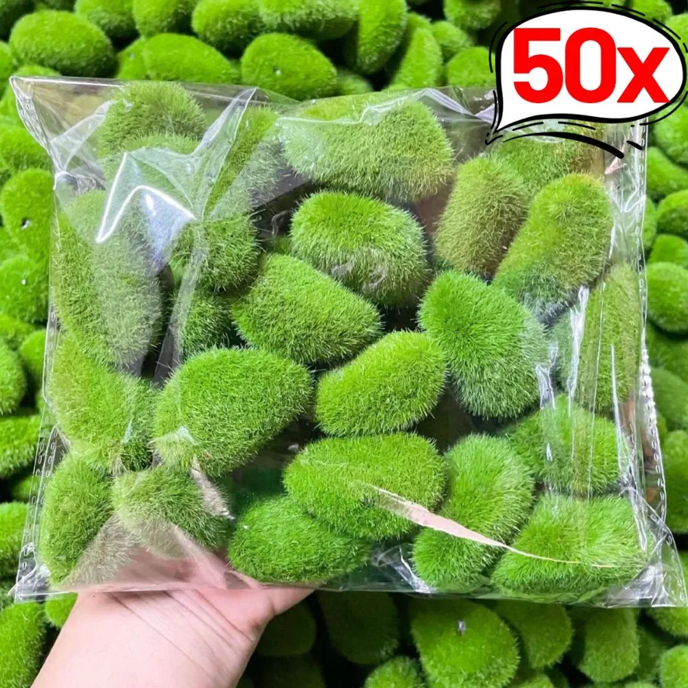 50/5PCS Artificial Foam Moss Rocks Fake Green Moss Stone Micro Landscape DIY Crafts for Home Garden Flower Pot Decoration Stone Quake