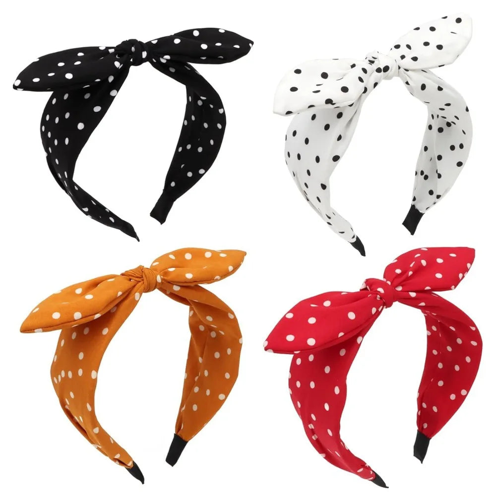 Retro Polka Dot Bow Headband for Women Girls Elegant Wide Edge High Skull Headband Fashion Versatile Hair Styling Accessories Quake