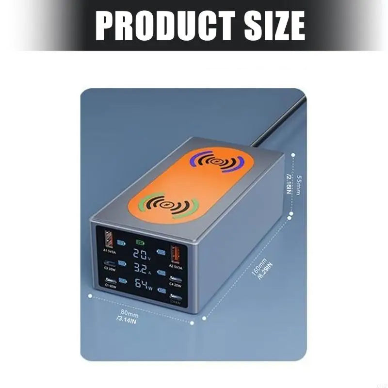 220W Intelligent Charging Station with Double Wireless Chargers & Multiple USB Port Suitable for Phones Tablets K1KF Quake