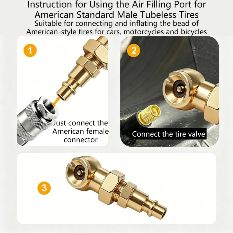 Pack Of 2 Heavy Duty Brass Tire Air Chucks with Double Connection Suitable for Car Motorcycle Bike Truck Industrial Use H8WE Quake