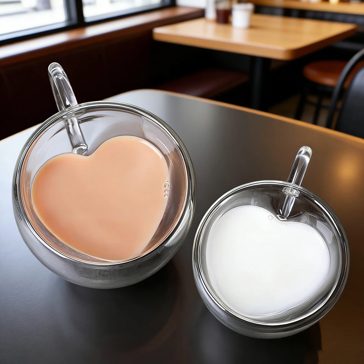 Double Wall Heart Shaped Glass Cup 150ml/250ml Borosilicate Glass Heat Resistant -20℃ to 150℃ Insulated Coffee Tea Cup Set of 2 Quake