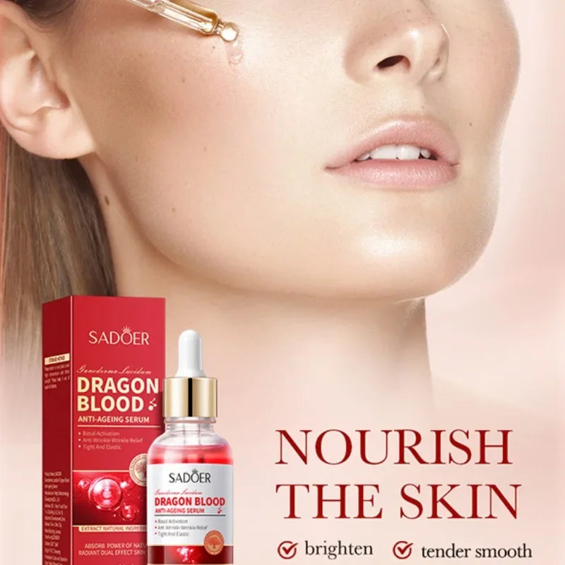 SADOER Anti-Wrinkle Essence Skin Rejuvenation Firming Moisturizing Ganoderma Lucidum Dragon Blood for Healthy Glowing Skin Quake
