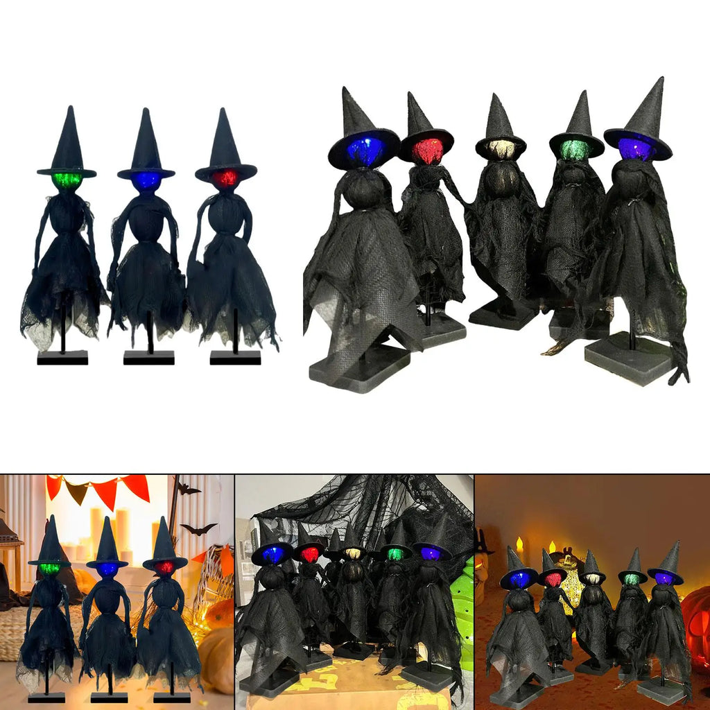 Primitive Witch Figurines Lighted Statues Handcraft Creative Craft Sculptures Halloween Decor for Party Shelf Mantel Indoor Quake