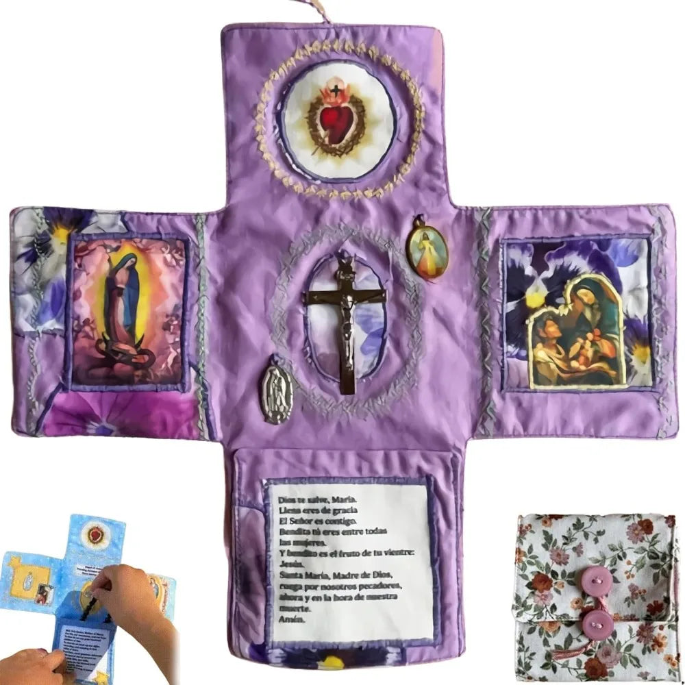 Cross Included Inside Handcrafted Pocket Devotional Faith Edition with Cross Saint Images Prayers Sewing Pocket Devotional Quake Purple
