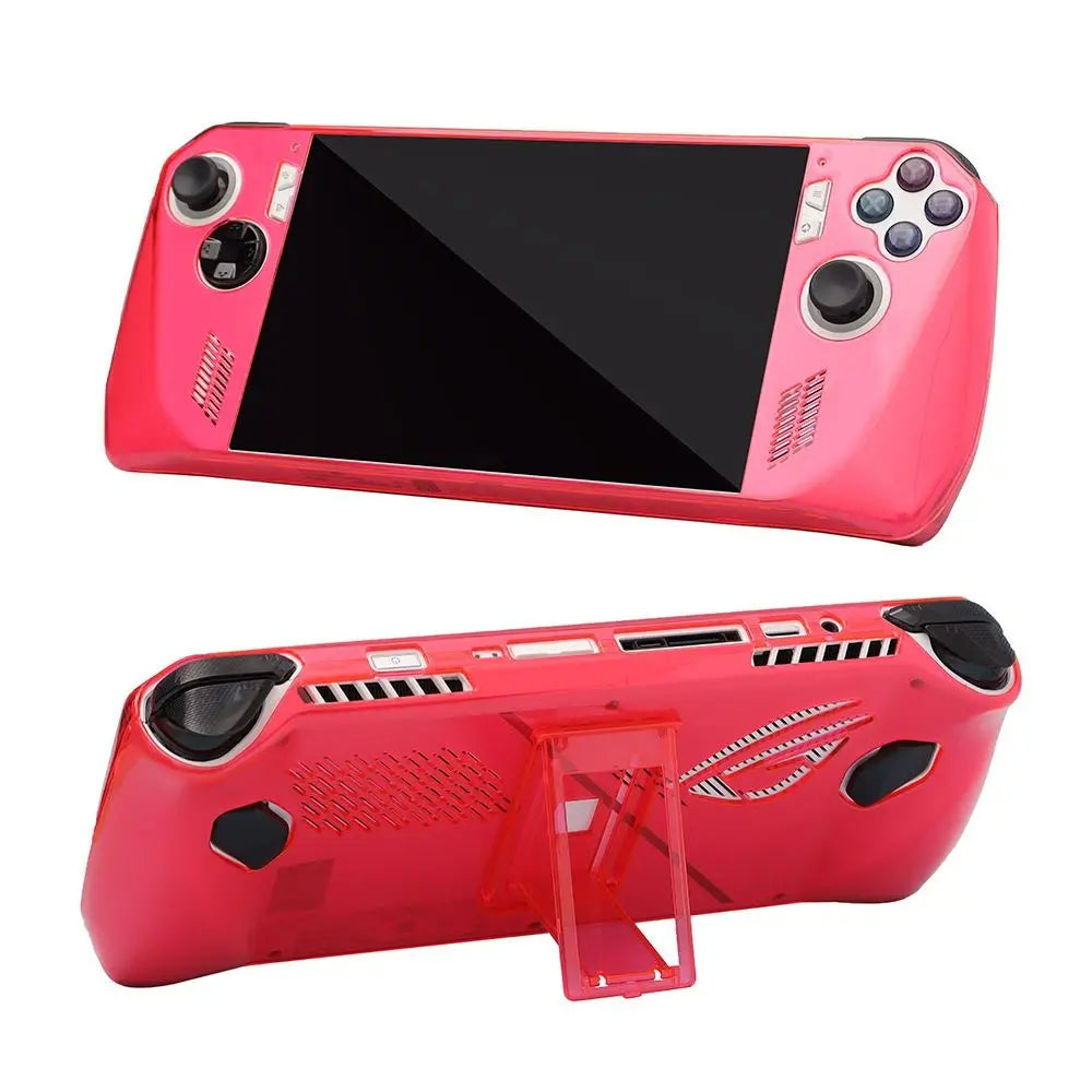 with Kickstand Protective Case Shockproof Transparent Back Cover PC Full Coverage Handheld Console Shell for Asus ROG Ally Quake Transparent Red