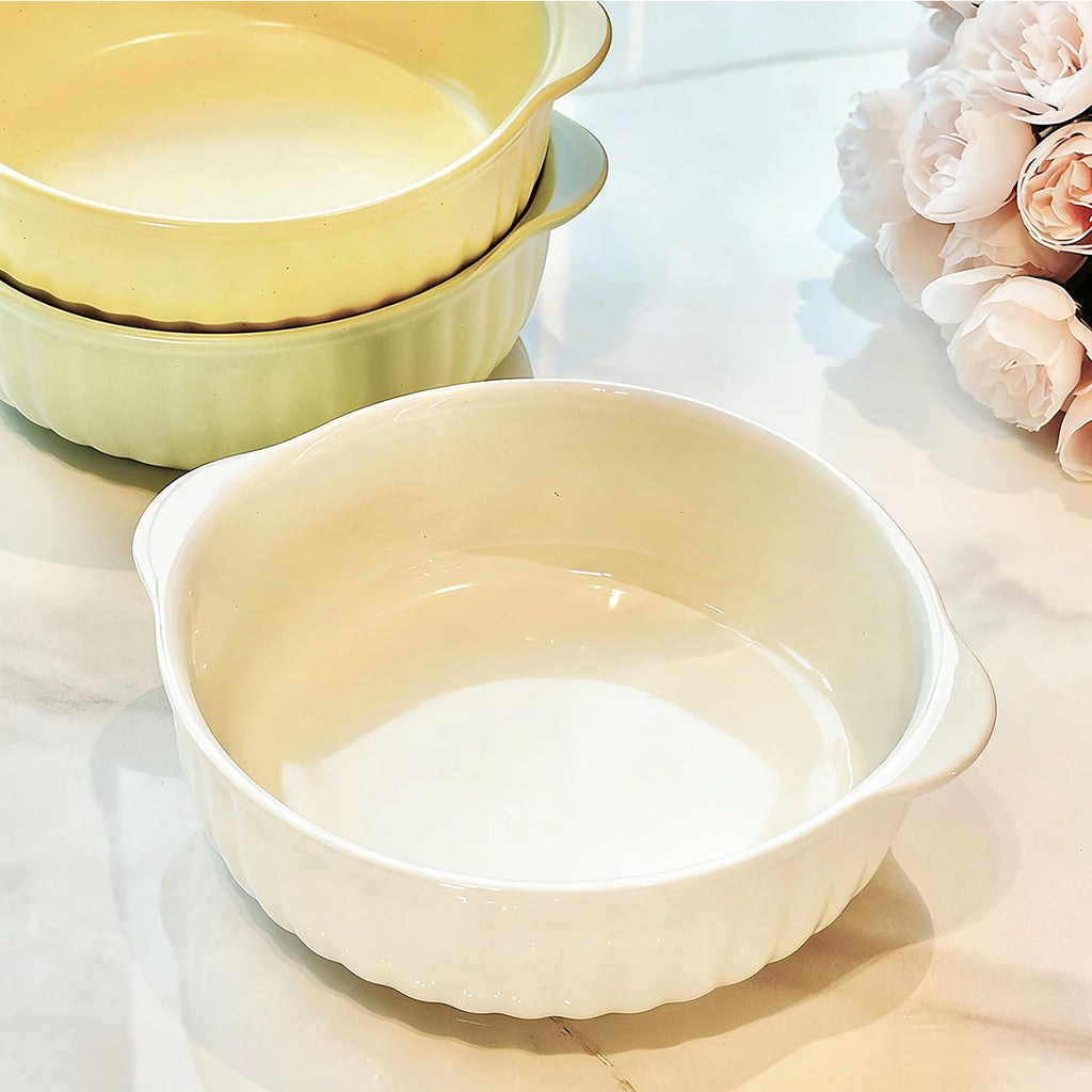 One Double-Ear Ceramic Bowl, Oven, Microwave and Dishwasher Safe. Tableware & Kitchen Utensils for Salad, Pasta Quake