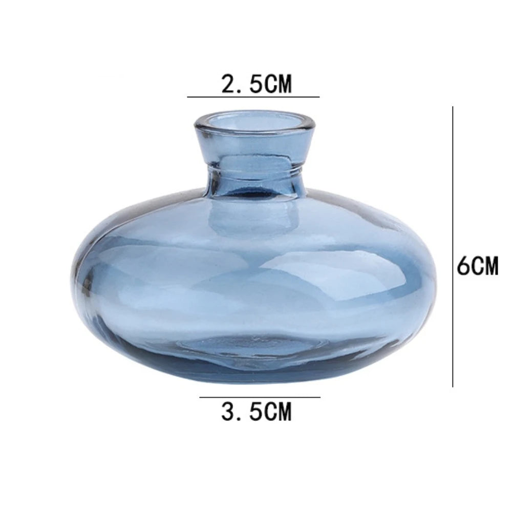 Transparent Mini Flower Vase Home Decoration Glass Hydroponic Plant Bottle Small Desktop Flower Arrangement Pot Living Room Quake blue-A