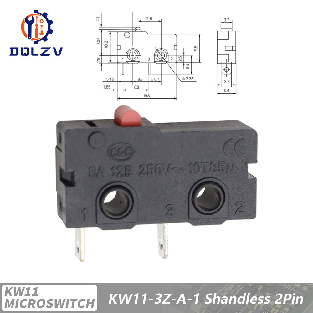 5A 125V250V KW12 Travel Limit Switch KW11-3Z-2 With Handle 16mm Contact Button Micro switch KW12-N 2Pin/3Pin KW12-A NO/NC Quake Normally open No 15PCS