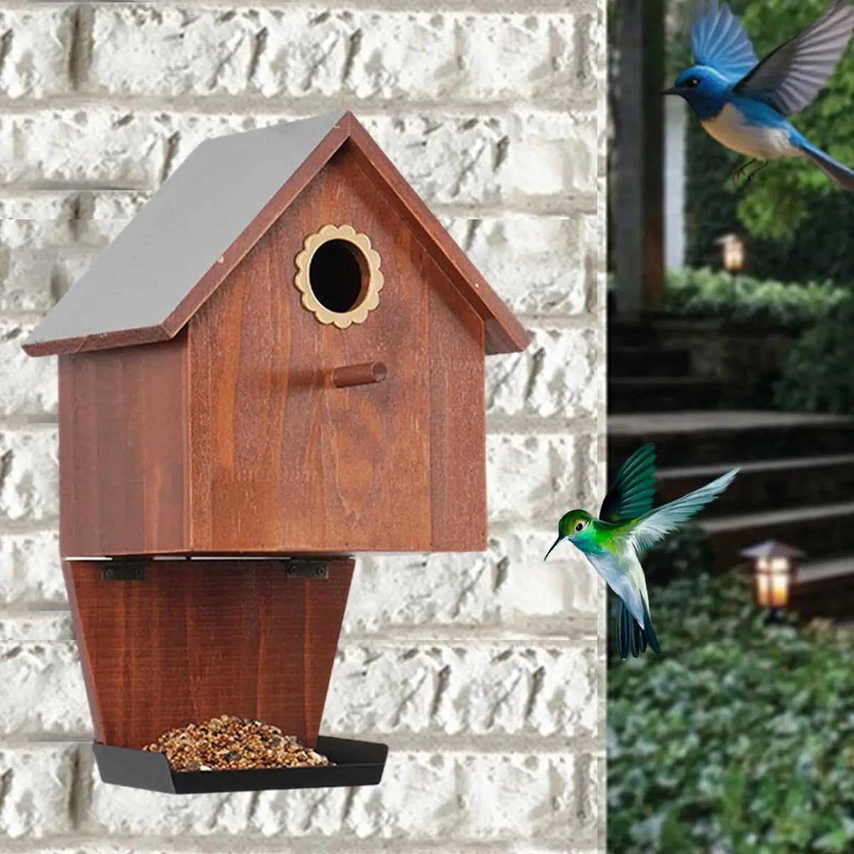 Bird Houses for Outside Weatherproof with Feeder Ornament Birdhouse for Outdoor Garden Decoration Cottages Farmhouse Finches Quake