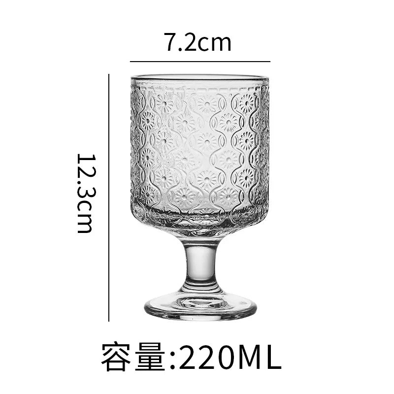 Vintage ins Wind Sunflower relief glass high appearance level wine glass design sense drink juice stemware glass Quake B 201-300ml