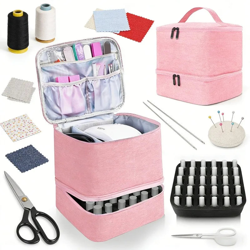 Meichoon Portable Sewing Storage Bag 30 Compartment Double Layer Organizer for Sewing Supplies DIY Craft for Tailors Crafters Quake