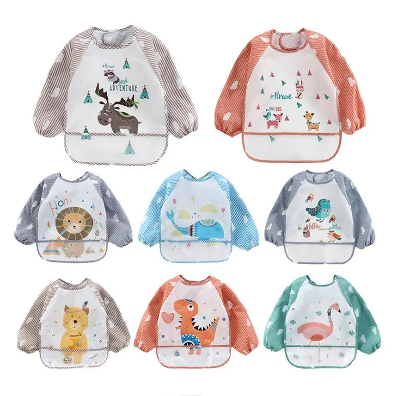Apron Pocket Infan Baby Long Sleeve Scarf Waterproof Toddler Art Smock Feeding Bibt Boys Girls Burp Cloth Banana Bibs for1-3Year Quake