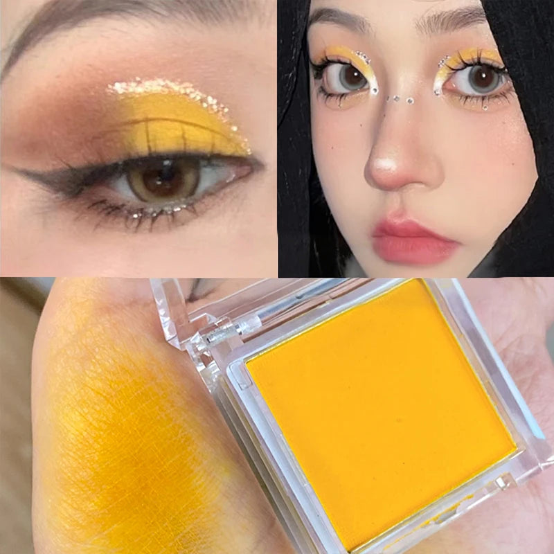 Matte Green, Monochrome, Christmas Brightening Eyeshadow Tray for Long-Lasting, Delicate Makeup, as a Blush, for All Skin Tones Quake Mango Yellow