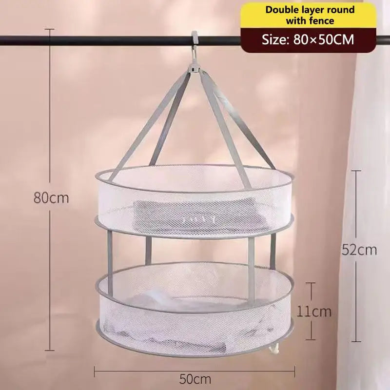 1/2 Layer Home Foldable Mesh Clothes Basket Clothes Net Sweater Anti Deformation Flat Clothes Basket Socks Underwear Tool Quake Double-45cm