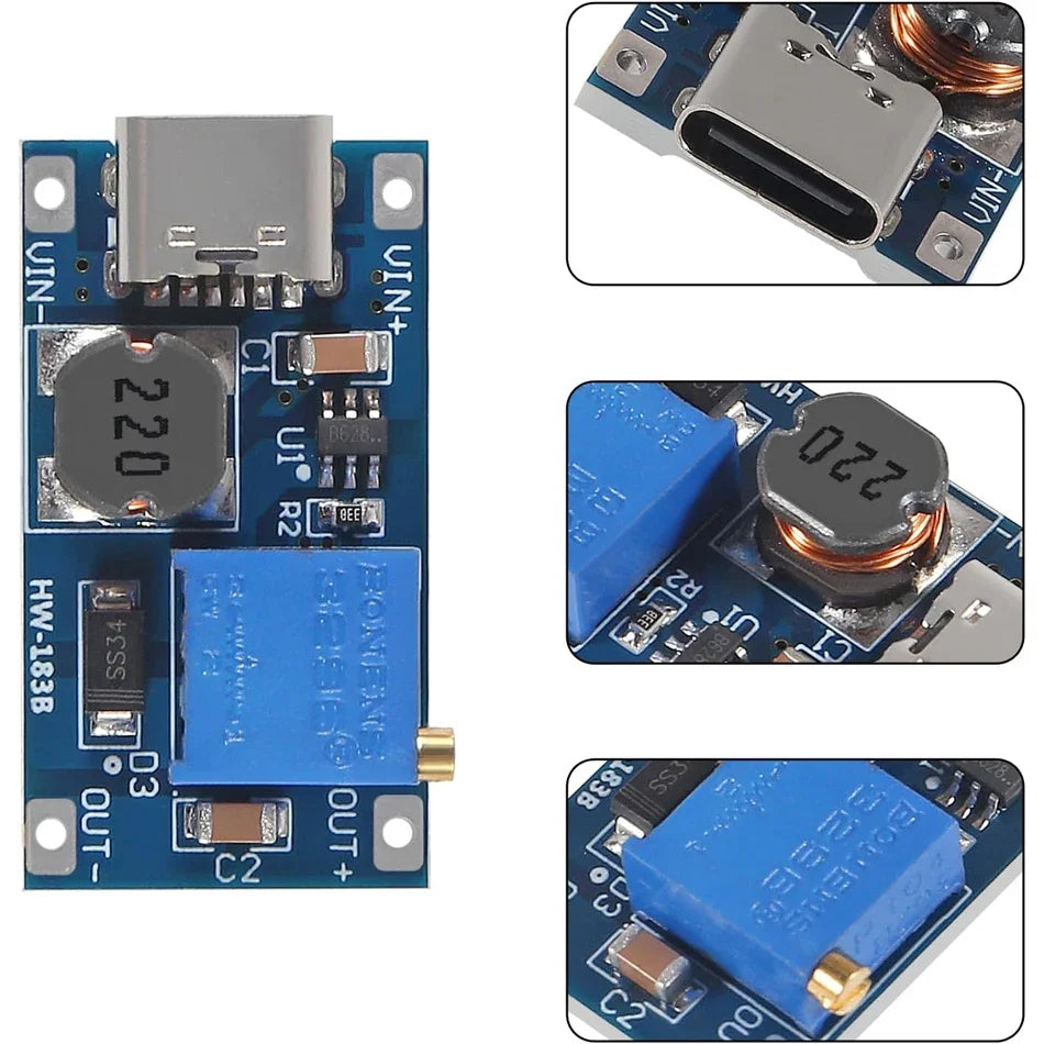 1pcs -MT3608 Adjustable Step Up Module Voltage Regulator Micro USB Type-c Plug 2V-24V to 5V-28V 2A Step-Up DC-DC Boost Converter Quake