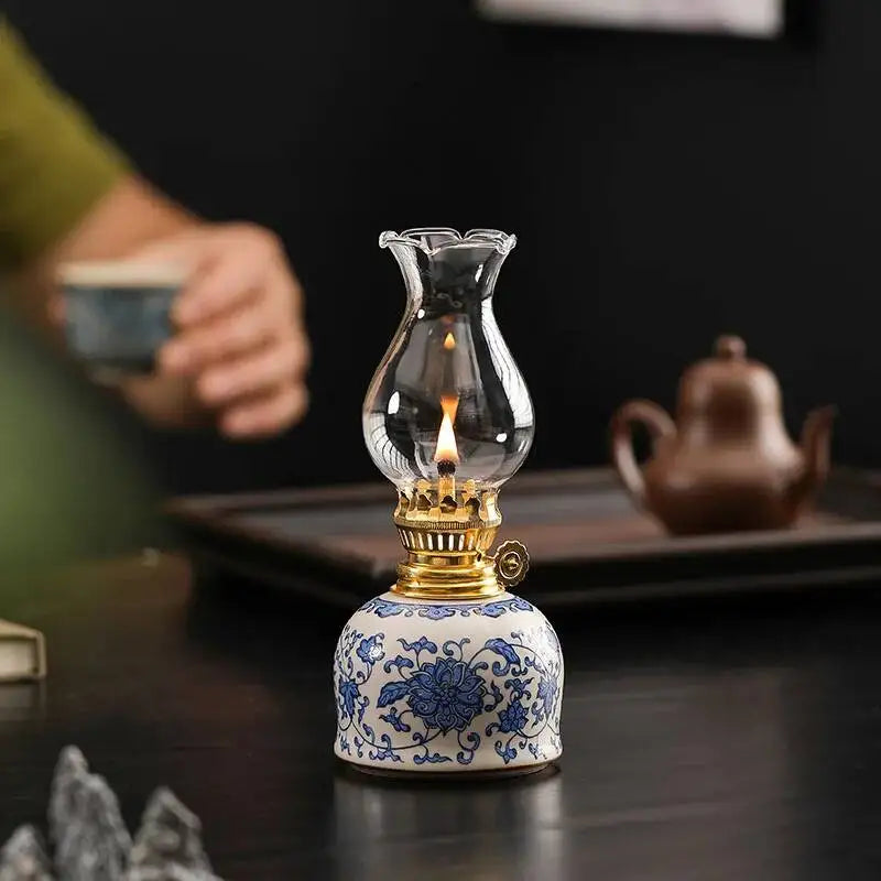 Vintage Ceramic Butter Lamp Traditional Tea Room Home Decor Wick Antique Buddha Lighting Lamp Atmosphere Lamp Decoration Quake