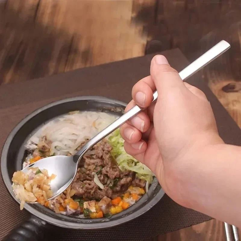 Long Handle Spoon Fork Stainless Steel Cutlery Tea Coffee Rice Scoops Dumpling Porridge Soup Spoon Restaurant Kitchen Tableware Quake