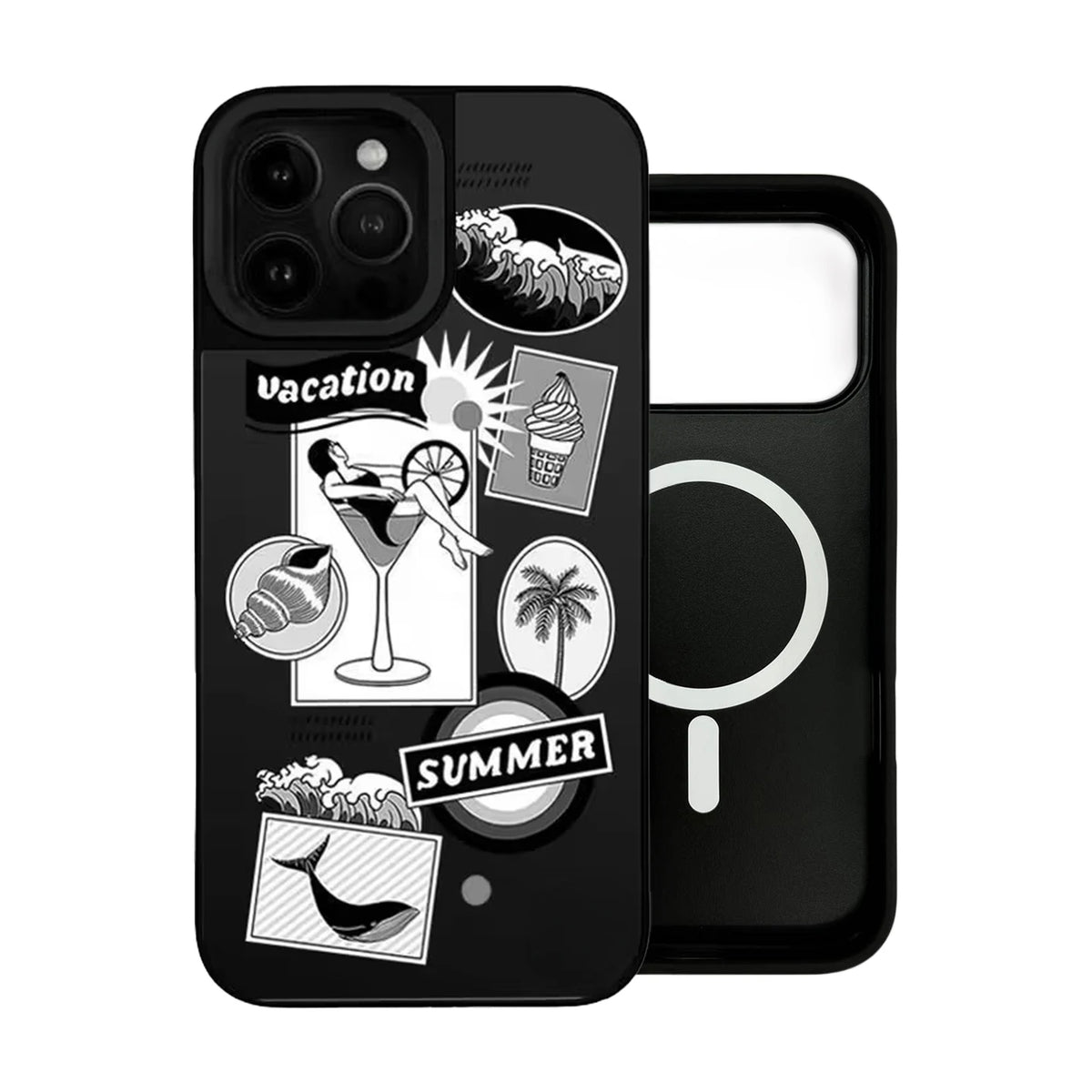 Vacation Summer Pattern Mirror Surface Magnetic Phone Case Cover for IPhone 13 14 15 16 17 18 Pro Max Case Quake