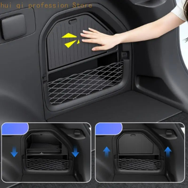 Covered Upper Compartment Trunk Storage Box for Right Side Cargo Area, ABS Insert with Open Lower Tray, Textured Panel and H8WE Quake